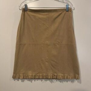 J. Jill Tan Faux Suede Skirt Ruffle Hem Womens Size Medium (1165)